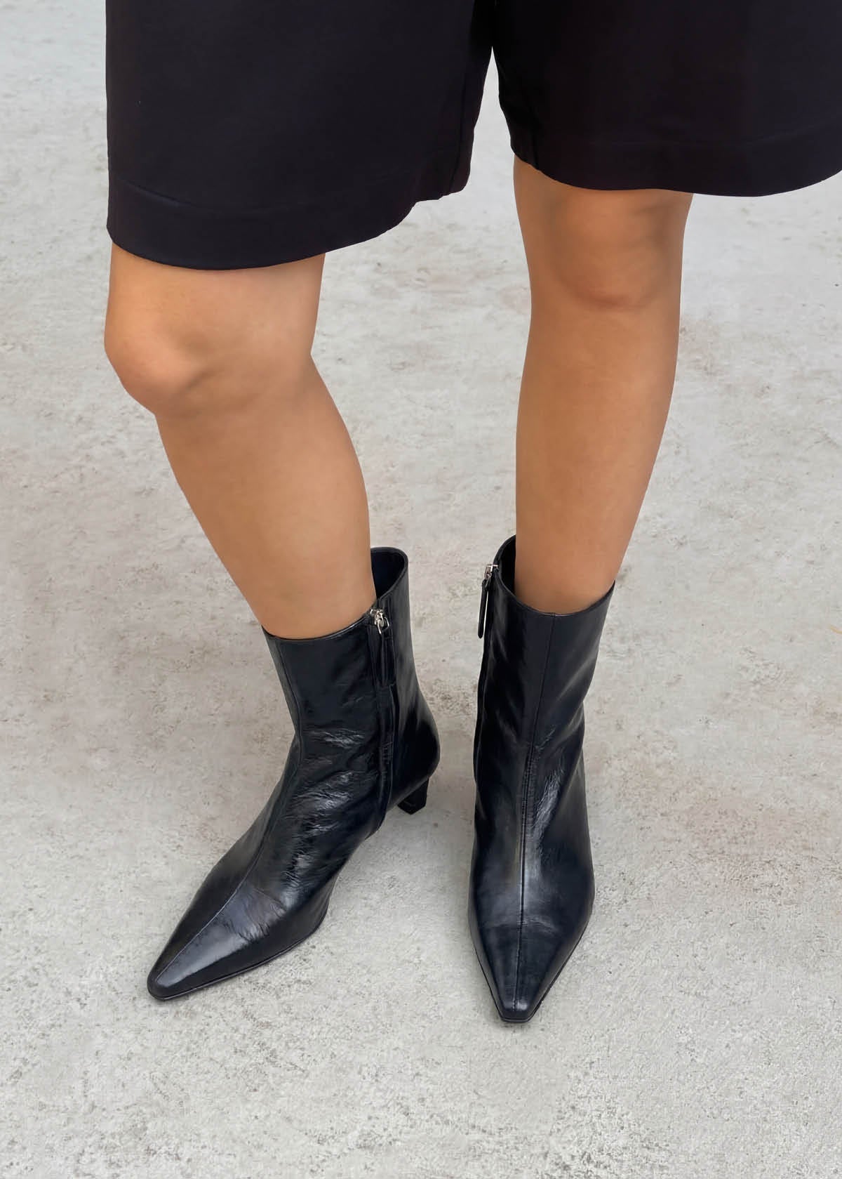 Ambar Rift Black Leather Ankle Boots