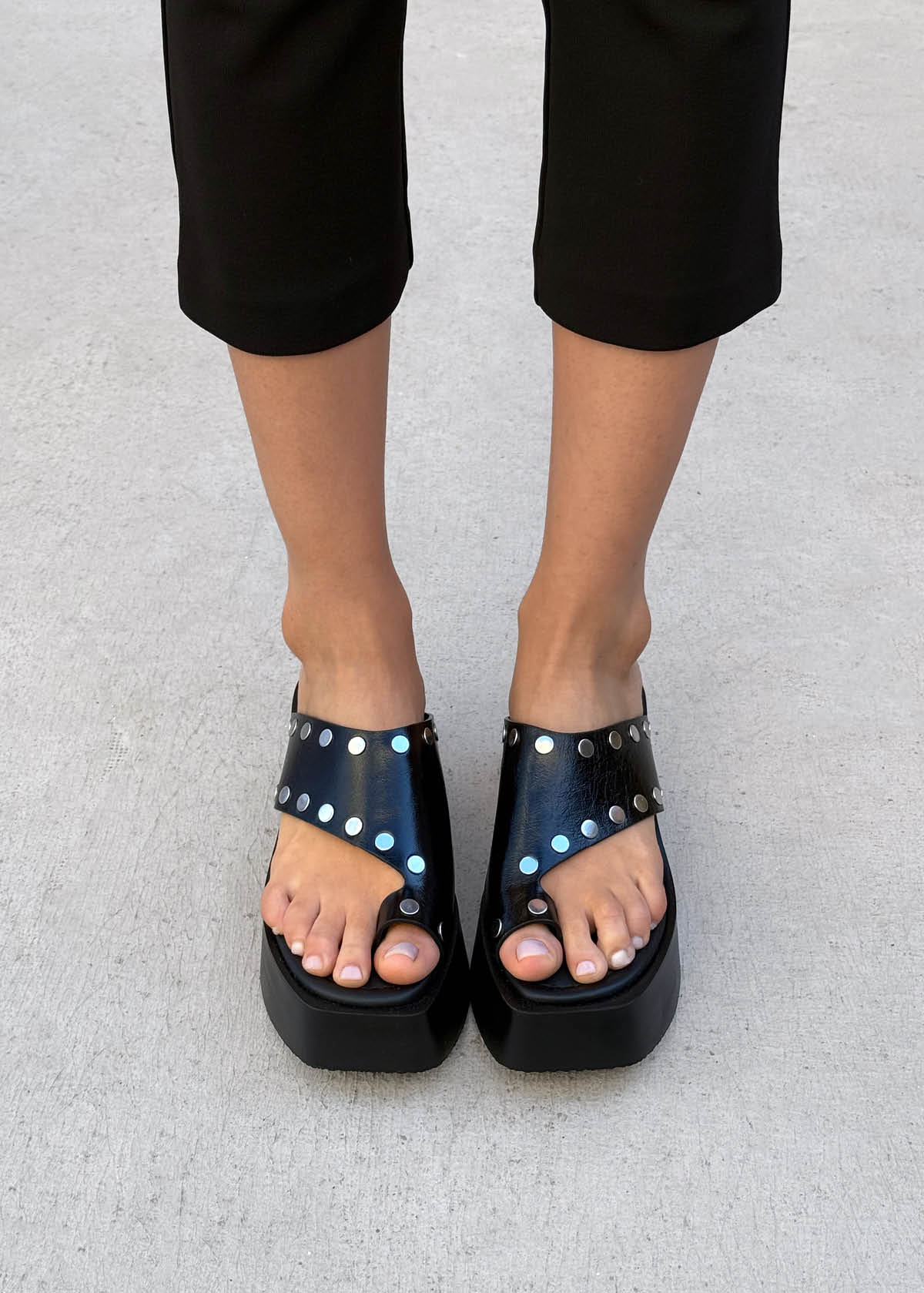 Nova Studs Black Leather Sandals